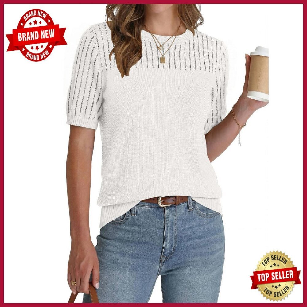 Short Sleeve Hollow Out Sweater Top, 100% Viscose, Business Casual